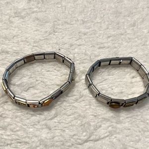 Stainless Steel Elastic Charm Link Bracelet Christmas USA Theme Lot of 2